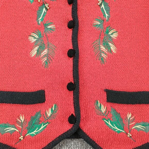 Talbots Womens Knit Sweater Vest Red SZ PP Button Front V-Neck Cropped Vintage - Picture 4 of 11